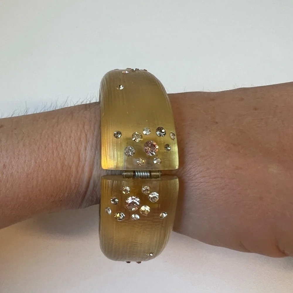 Alexis Bittar Gold Lucite Bangle With Crystal Embellishments. Unworn.
